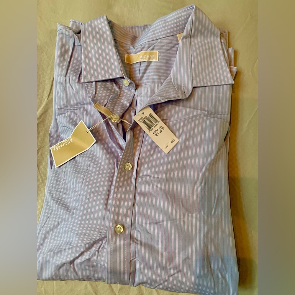 Michael Kors Men's Dress Shirt Size 18 1/2 36/37 Blue Stripe Button Up-NWT